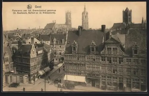 AK Gand, Panorama pris du Chateau des Comtes, Eglise St. Bavon, Beffroi et Eglise St. Nicolas