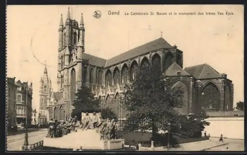 AK Gand, La Cathédrale St. Bavon et le monument des frères Van Eyck