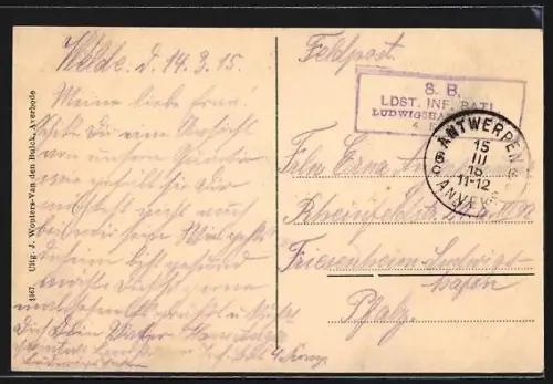 AK Nieuwkerk Goirle, Mann an einem Brunnen, Hund