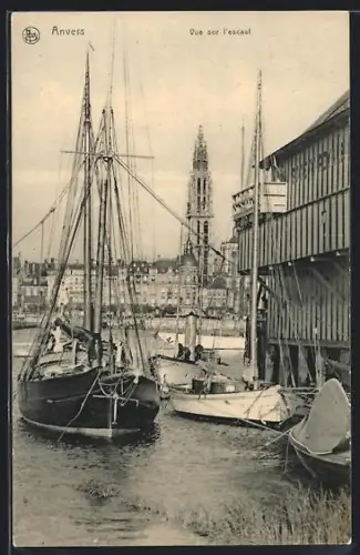 AK Anvers, Vue sur l`escaut, voilier