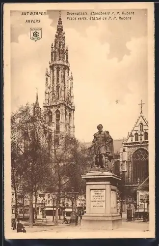 AK Antwerpen, Groenplaats, Standbeeld P. P. Rubens