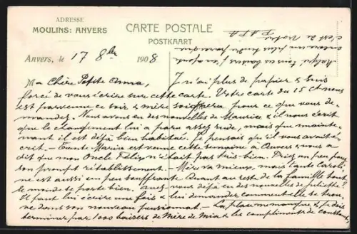 AK Merxem-lez-Anvers, Sté Anme Anversoise des Moulins, Vue du Moulin et Petit Bassin