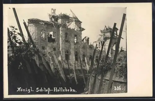 Foto-AK Hollebeke, Königliches Schloss in Trümmern
