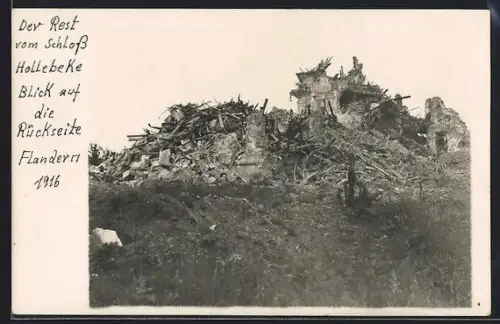 Foto-AK Hollebeke, Der Rest vom Schloss Hollebeke 1916, Rückseite