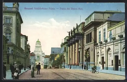 AK Brussel, Palais de Beaux-Arts, Strassenbahn