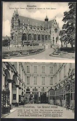 AK Bruxelles, Le Grand Hôtel, Eglise Notre Dame du Sablon e square du Petit Sablon