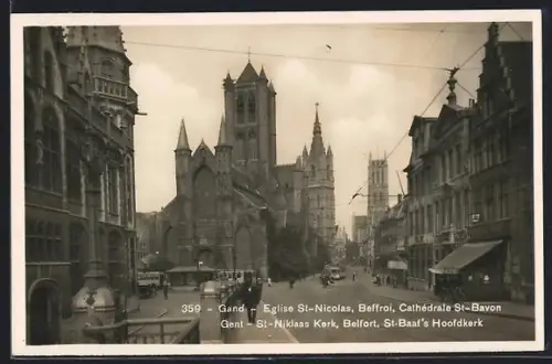 AK Gand, Eglise St-Nicolas, Beffroi, Cathédrale St-Bavon