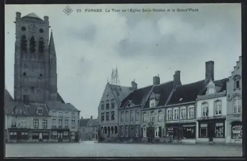 AK Furnes, La Tour de l`Eglise Saint-Nicolas et la Grand`Place