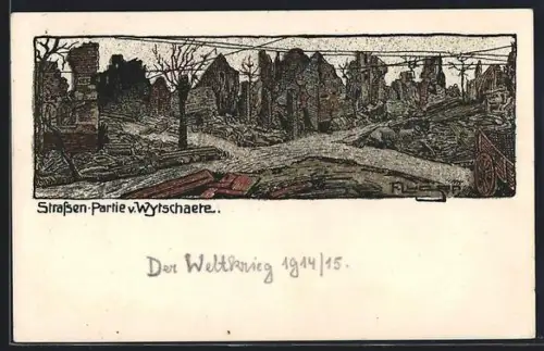 Künstler-AK Wytschaete, Strassenpartie