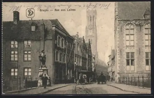 AK Bruges, Rue aux Laines, Strassenpartie