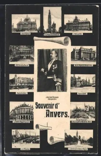 AK Anvers, L`Hôtel de Ville, Place de la Gare, Place Lépold, Les Bessins, Gare Centrale