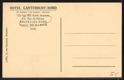 AK Bruxelles-Nord, Hotel Canterbury-Nord, 1-3 Rue de Malines, Bd. Emile Jacqmain