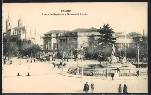 AK Madrid, Plaza de Neptuno y museo del Prado