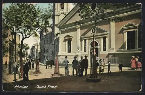 AK Gibraltar, Church street mit Passanten