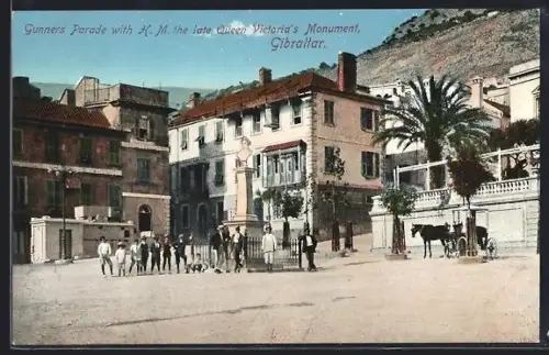 AK Gibraltar, Gunners Parade with H.M. the lateQueens Victoria`s Monument