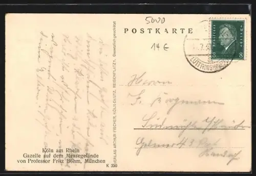 AK Köln am Rhein, Gazelle auf dem Messegelände von Professor Fritz Böhm
