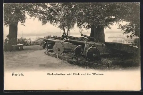 AK Rostock, Fischerbastion mit Blick auf die Warnow, Kanonen