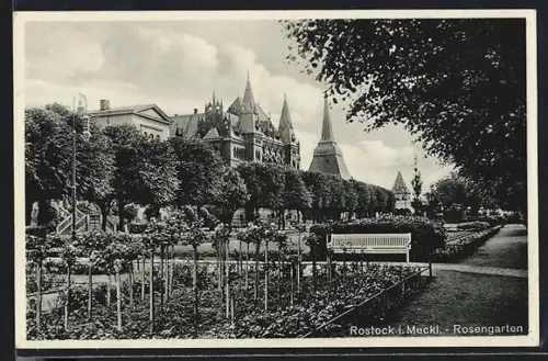 AK Rostock i. Meckl., Partie im Rosengarten