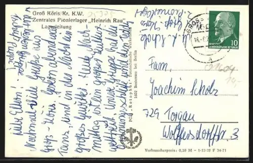 AK Gross Köris, Zentrales Pionierlager Heinrich Rau, Lagerleitung