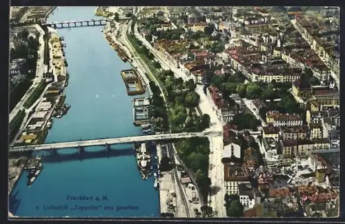 AK Frankfurt-Sachsenhausen, Stadt vom Luftschiff Zeppelin aus gesehen