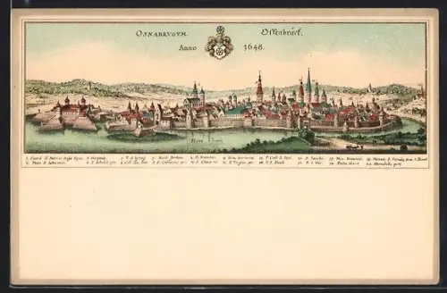 Künstler-AK Osnabrück, Stadtansicht Anno 1648 nach Merian