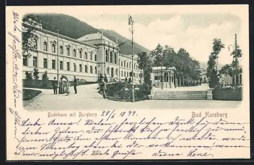 AK Bad Harzburg, Badehaus mit Burgberg