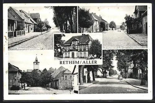 AK Rethem /Aller, Rodenwalder Strasse, Brauhausstrasse, Rathaus