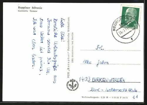 AK Tornow / Neuruppin, Ruppiner Schweiz, Gaststätte Tornow, Innenansicht Speiseraum