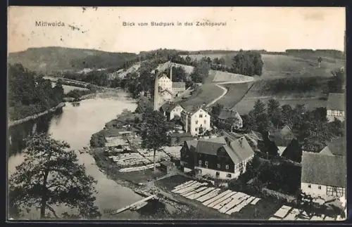 AK Mittweida, Blick vom Stadtpark in das Zschopautal