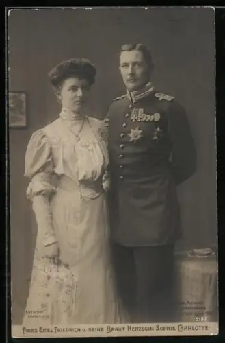 AK Prinz Eitel Friedrich von Preussen und seine Braut Herzogin Sophie Charlotte v. Oldenburg