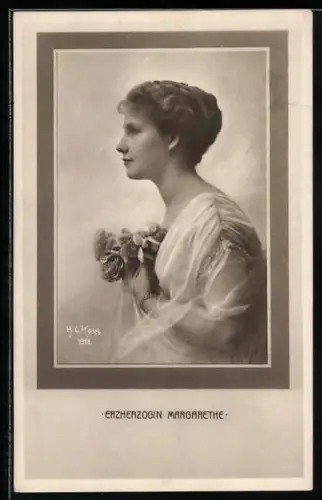 AK Erzherzogin Margarethe als schönes Fräulein mit Blumen in der Hand