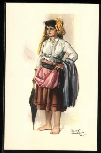 Künstler-AK sign. A. Souzz: Portugiesische Frau in Tracht