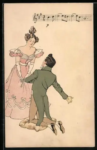 AK Herr fordert Dame zum Tanz auf