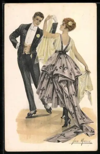 Künstler-AK Elegantes Paar beim Tanz