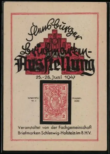 AK Flensburg, Briefmarken-Ausstellung 1947, 2 Schiling
