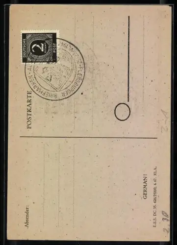 AK Flensburg, Briefmarken-Ausstellung 1947, 2 Schiling
