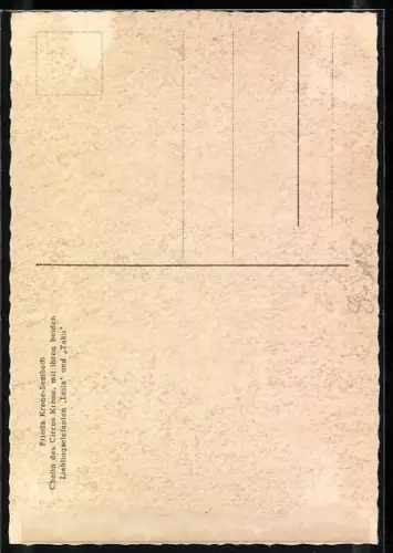 AK Frieda Krone-Sembach, Chefin des Circus Krone, Elefanten Leila und Taku