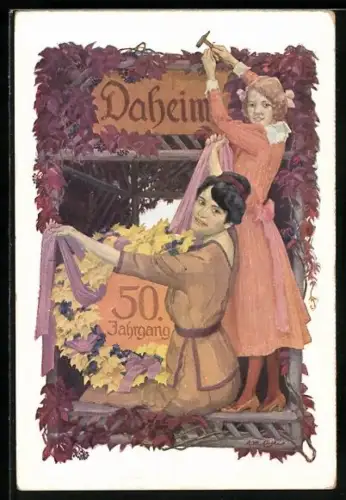 AK Im Jubiläumsjahrgang der Zeitung Daheim, 1.10.1913 - 30.9.1914, Frauen schmücken mit Blumen
