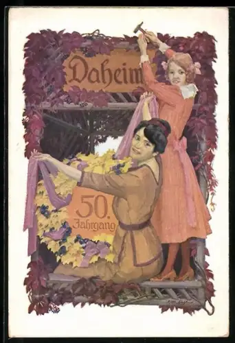 AK Im Jubiläumsjahrgang der Zeitung Daheim, 1.10.1913 - 30.9.1914, Frauen schmücken mit Blumen