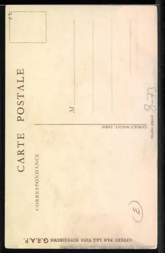 AK Frau mit Weinflasche und Weintrauben