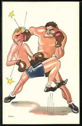 Künstler-AK Ein Boxer trifft den anderen im Gesicht