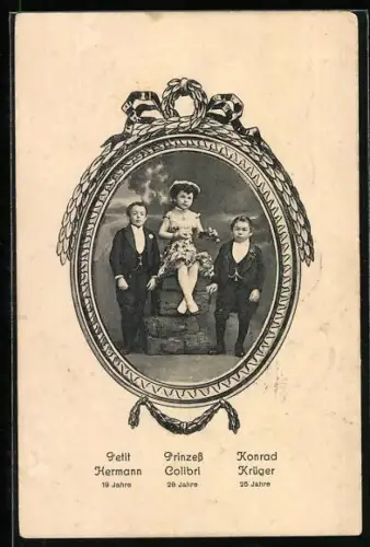 AK Petit Hermann, Prinzess Colibri und Konrad Krüger zusammen im Porträt