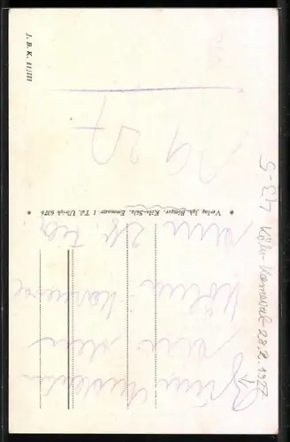 AK Köln, Zwei Personen in Kostümen, Liedtext Ich hab mein Herz in Köln am Rhein verloren