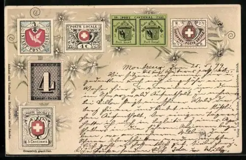 AK Verschiedene schweizer Briefmarken