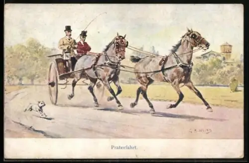 Künstler-AK Wien, Wiener bei einer Praterfahrt