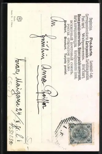 AK Herzen über einer Flusslandschaft, Jugendstil