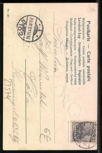 Präge-AK Vogel bringt einen Liebesbrief, Rosen und Vergissmeinnicht, Jugendstil