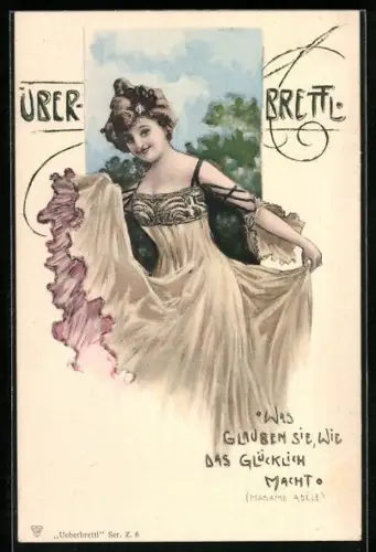 Künstler-AK Dame in elegantem Kleid im Jugendstil