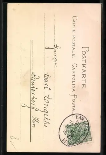 Lithographie Maiglöckchen und vierblättriges Kleeblatt im Jugendstil