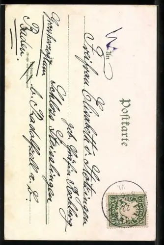 Lithographie Elegante junge Frau mit Maiglöckchen, Jugendstil